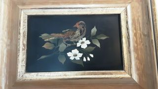 Antique Italian Pietra Jura Bird On Flora Plaque Stone Paper Weight