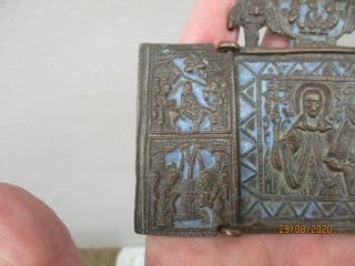 An Antique Bronze & Enamel Christian Icon 19th Century Russian ? 2