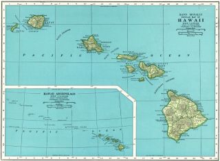 1947 Antique Hawaii Map Vintage 1940 