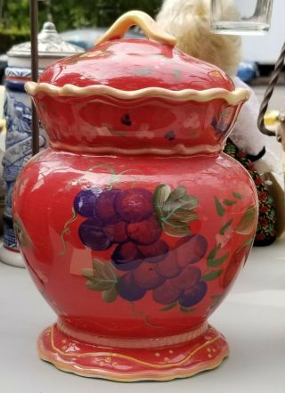 Vintage Ack Casa Vero Fruit Orchard Ceramic Hand - Painted Red Cookie Jar / Vase
