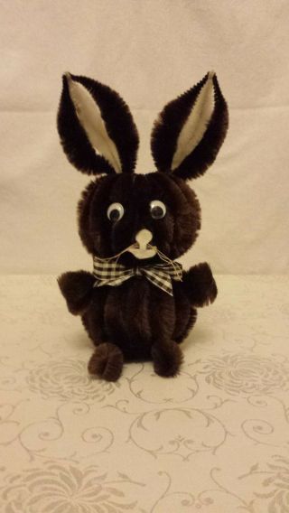 Bunny Rabbit Easter Vtg Handmade Craft Chenille Pipe Cleaners Chocolate Brown