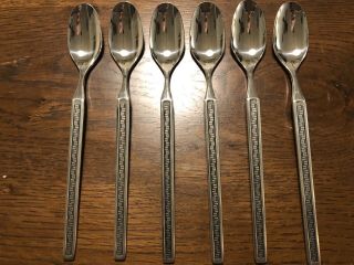 Vintage Noritake Eros Iced Tea Spoons Greek Key Stainless Steel Japan Set Of Six