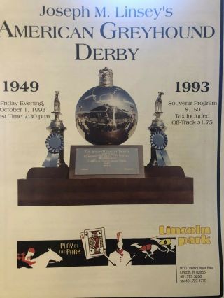 1993 American Greyhound Derby Program Lincoln Greyhound Track