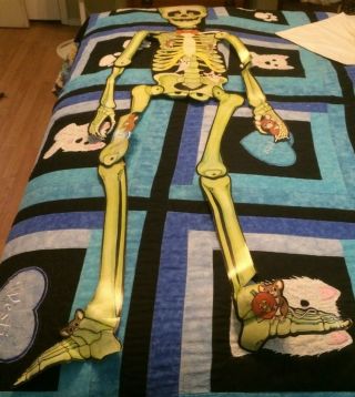 Large Vintage Halloween Jointed Skeleton Die Cut Horror Decor Prop Fun World