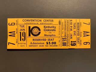1970 Aba Kentucky Colonels Vs Memphis Full Ticket
