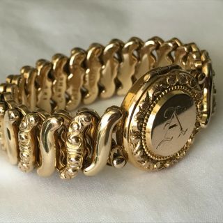 Antique Gold Filled Expandable Photo Locket Bracelet