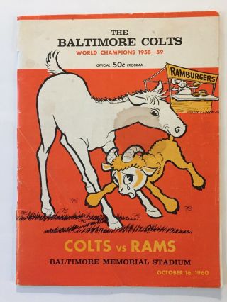 Vintage 1960 Nfl Baltimore Colts Vs Los Angeles Rams Program - - Memorial Stadium