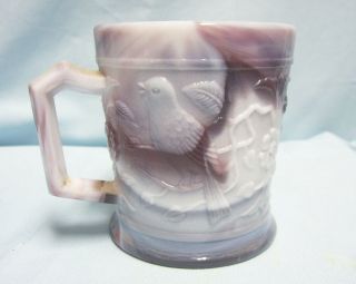 Mug Vintage Imperial Purple Slag Glass Mug With Robin Design 3.  5 " H W/stickers