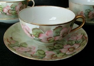 Vintage Hand Painted Dogwood Porcelain Tea Cups & Saucers Set Of 3