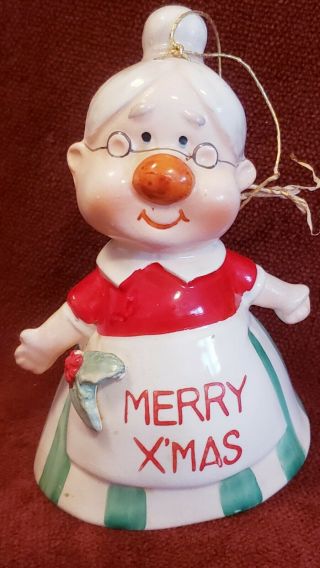 Vintage Christmas Mrs Santa Claus Ornament / Bell Ceramic