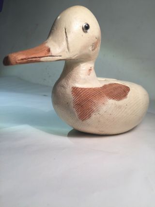 Old Vintage Wood Hunting Duck Decoy Hand Carved Painted Glass Eye Initials “jla”
