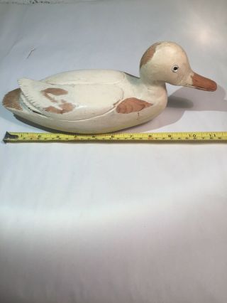 Old Vintage Wood Hunting Duck Decoy Hand Carved Painted Glass Eye Initials “JLA” 2