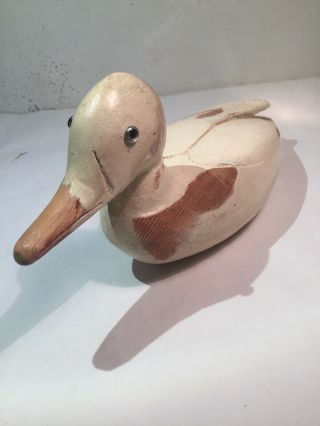 Old Vintage Wood Hunting Duck Decoy Hand Carved Painted Glass Eye Initials “JLA” 3