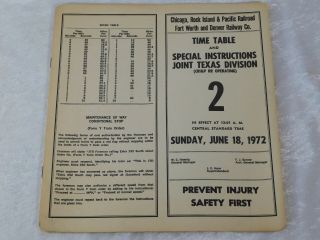 Vtg 1972 Chicago Rock Island Pacific Railroad Railway Texas Timetable