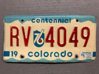 Vintage 1975 Colorado License Plate Bi Centennial Rv - 4049 1976 Sticker