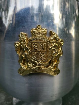 Vintage ITALIAN Mid Century Ice Bucket POLISHED Aluminum with Gold Crest 9 