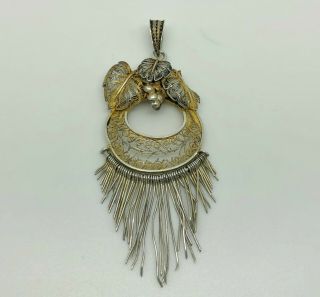 Antique French Gilt Sterling Silver Intricate Filigree Large Statement Pendant