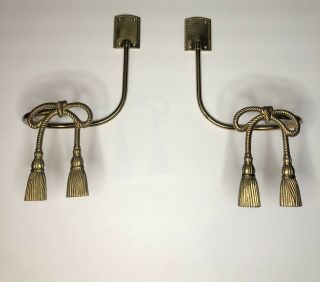 Vintage Brass Bow And Tassel Curtain Tie Back Holders,  Hollywood Regency