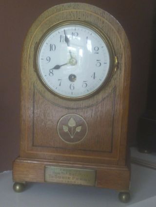 Antique Edwardian Art Nouveau Mantel Clock Oak 1908 One Train