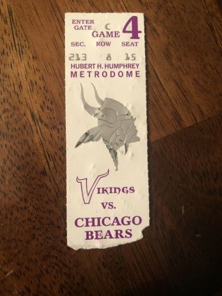 1992 Chicago Bears Minnesota Vikings Nfl Football Ticket Stub 20 Point Comeback