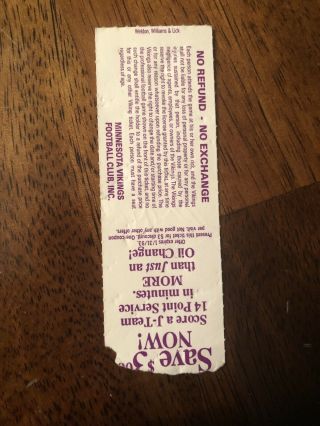 1992 Chicago Bears Minnesota Vikings NFL Football Ticket Stub 20 Point Comeback 2