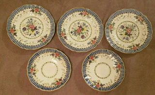 3 Vintage Royal Doulton The Vernon Salad Plates - 6.  5 " & 2 Saucers 5.  75 " Blue