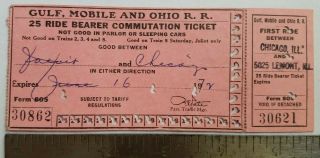 1972 Gulf,  Mobile & Ohio Railroad Chicago,  Lemont Illinois Joliet Rr Ticket Pass