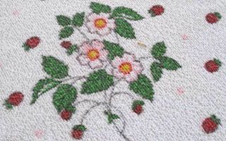 Vtg Cotton Terry Cloth Tablecloth Raspberries Blossoms 55 " X 65 "