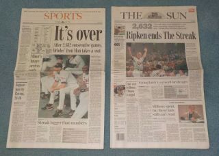 The Sun Sept.  21,  1998 Cal Ripken Jr.  Baltimore Orioles Ends Streak