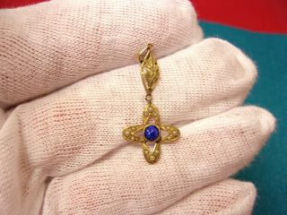 4 Of 4,  Vtg Antique 10k Y/gold Lavalier Pendant,  Faux Sapphire & Seed Pearls