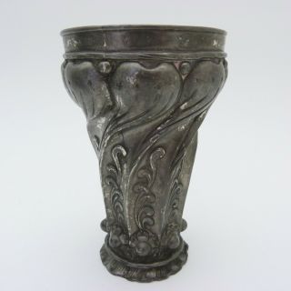 Art Nouveau Pewter Vase By Orivit With Embossed Floral Decoration,  Signed
