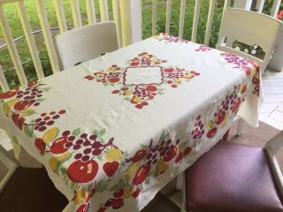 Vivid Vintage Fruit Tablecloth Cherry Strawberry Apple Grapes Pears Lemons