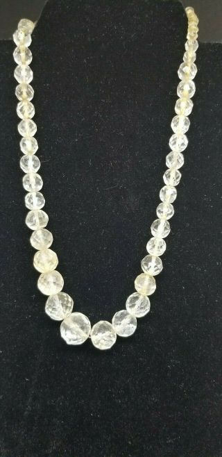 Vintage 1900 Rounded Clear Glass Crystal Faceted Cut Beaded String Necklace Wr18