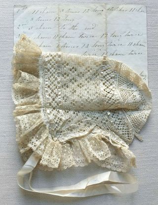 Antique 19th Century Crochet Lace Baby Bonnet And Pattern