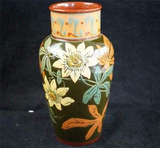 Antique Watcombe Torquay Devonware Vase Hand Painted Flowers