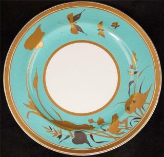 Antique Arts & Crafts Minton Turquoise Plate With Silver & Gold Enamel