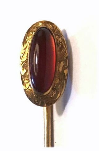 Antique Victorian Birmingham Solid 14k Gold,  Carnelian Stick Pin - Signed Marked