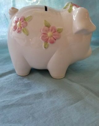 Vintage 1950 ' s Japan Ceramic Piggy Bank,  Floral Hand Painted,  sweet piggy 2
