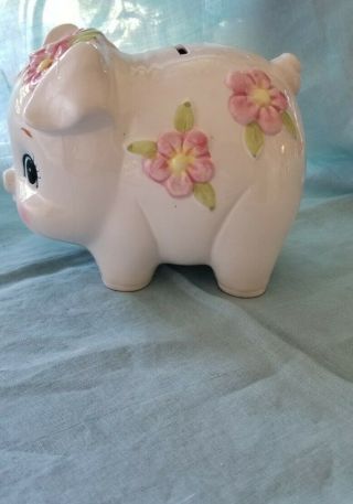 Vintage 1950 ' s Japan Ceramic Piggy Bank,  Floral Hand Painted,  sweet piggy 3