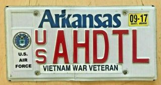 Arkansas Vietnam War Veteran Usaf License Plate " Us Ahdtl " Ar Us Air Force
