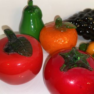 9pc Vintage Hand Blown Murano Style Art Glass Vegetables And Fruits 3