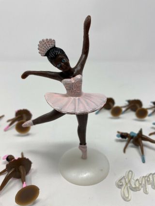 Vintage African American Ballerina Cake Toppers Blue & Pink Plastic