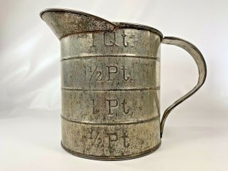 Metal Tin Measuring Cup 1 Qt.  1 - 1/2 Pt.  1 Pt.  1/2 Pt.  For Household Use Vintage