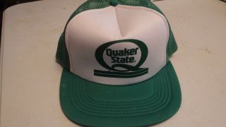 Vintage Quaker State Oil Snapback Mesh Trucker Hat Green White