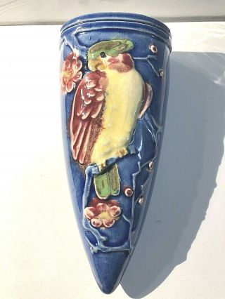 Vintage Lusterware WALL POCKET Parrot Bird HAND PAINTED Japan 2