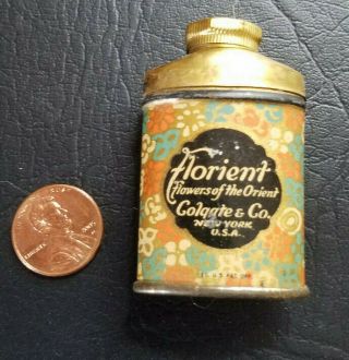 Vintage 1920s Florient Colgate Perfume Talcum Powder Tin Collectible Miniature
