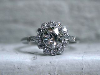 Antique Vintage Engagement Wedding Ring 2.  2 Ct Round Diamond 14k White Gold Over