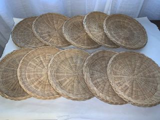 10 Vtg Natural Wicker Rattan Bamboo Woven Paper Plate Holders Bbq Picnic Cookout