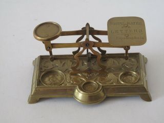 Antique Ornate Brass Postal Scales With Weights