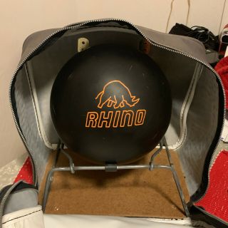 Vg Vintage Brunswick Rhino Bowling Ball,  Black W/ Orange,  Matching Bag Available